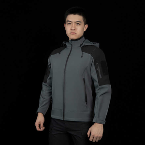 Chaqueta cortavientos deportiva informal de talla grande para hombre, gris, impermeable, de carcasa suave, con capucha para acampar al aire libre, trabajo, tela de lona - Product Image 5