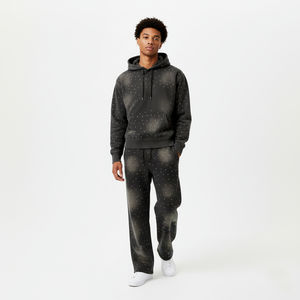 Ventes en gros de survêtements pour hommes de haute qualité, nouveaux, personnalisés, imprimés avec des strass, pantalon et sweat-shirt, ensembles de survêtements d'automne, 100% coton, streetwear tendance - Product Image 1