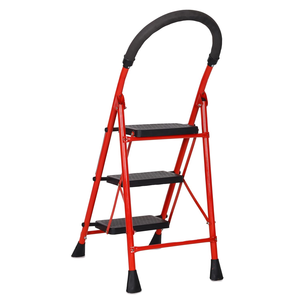 Escabeau industriel en acier à 3 marches PARASNATH5, rouge, pliable, léger et antidérapant - Product Image 5