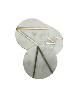 Lot de 4 sous-verres ronds en marbre blanc avec doublure dorée sous-verres à séchage rapide pour bureaux, design en pierre moderne mignon avec style - Product Image 1