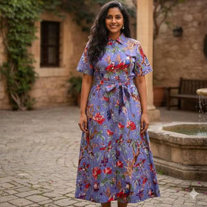 Vestido Maxi Kaftan de Algodón Orgánico con Estampado Floral Bohemio, Estampado a Mano, para Verano, Talla XS para Mujer - Product Image 1