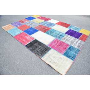 Alfombra Vintage Grande de 6.7x9.5 pies, Alfombra Turca de Lana con Diseño Floral Azul y Rojo - Product Image 4