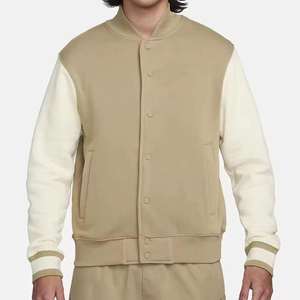 Chaqueta Varsity con Capucha Color Bronceado, Mangas Blancas, Estilo Béisbol, Cierre de Cremallera, Opción de Logotipo Personalizado, Prenda Exterior Informal y Cálida para Hombre y Unisex - Product Image 1