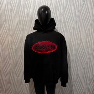 Heavy Weight <b>Black</b> 100% Cotton <b>Fleece</b> Embroidered Patch Work Regular Fit High Street Vintage Quick Dry Breathable Winter Hoodie - Product Image 1