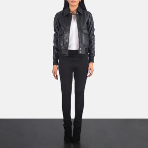 Nouvelle veste en cuir pour femme, style vintage, avec finition vieillie, décoration à rayures unique, poches avant, vestes tendance - Product Image 3