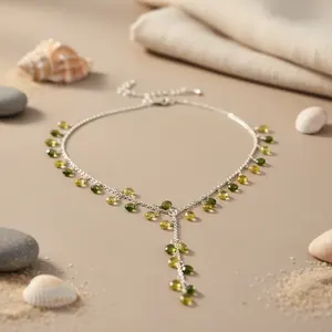 Collier en argent 925 avec émeraude, saphir, zircon, pierres précieuses, plaqué rhodium, chaîne tendance pour un usage quotidien des femmes - Product Image 1