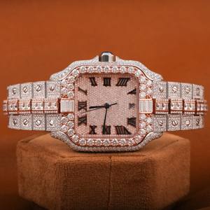 Différentes formes Moissanite clouté cadran carré montre glacée double couleur ton Hip Hop rappeur automatique poignet montre de luxe - Product Image 1