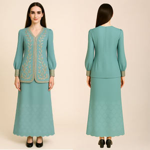 NAMI ALIA Modesto tradicional de dos piezas de poliéster antiestático Kurung Set Mangas abullonadas transpirables Puños detallados de talla grande para - Product Image 4