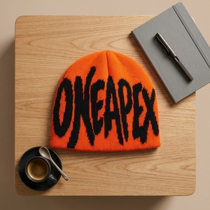 Orange Black Graphic Knit Beanie Hat Custom Logo Ribbed <b>Winter</b> <b>Cap</b> Unisex Streetwear Fashion Headwear Wholesale OEM Manufacturer - Product Image 3