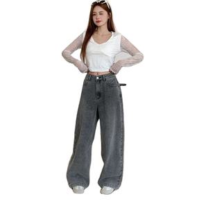 Jeans gris à jambes larges, style funky et luxueux, de OSCA International, coupe ample, taille haute, denim écologique, streetwear - Product Image 4