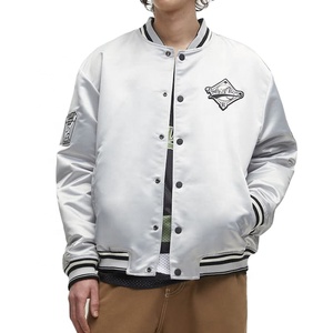 Chaquetas universitarias de seda satinada a la moda de invierno para hombre, chaqueta de cuero con retazos de estilo callejero y letras de béisbol bordadas - Product Image 1