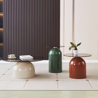 Table basse moderne en verre trempé et plastique avec base en fer peint, légère, pour salon et hall d'hôtel