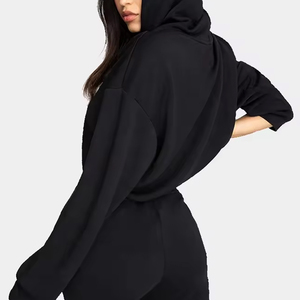 2025 Jersey de algodón XL para mujer, Top corto con capucha, logotipo personalizado, manga larga, estampado, patrón, capucha gruesa, cremallera, venta al por mayor - Product Image 3