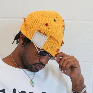 Factory Wholesale Custom logo <b>Crystal</b> Pearls Beanie Diamond Rhinestone Luxury Hand-<b>Stitched</b> Hat Knit Diamond Rhinestone Beanies - Product Image 3