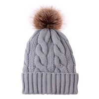 Chapeau d'hiver chaud en fausse fourrure avec pompon, tricoté à la main, style image, réglable, unisexe, pour enfants, voyage, OEM ODM 2024