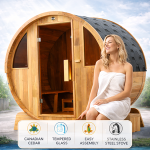 Premium Outdoor Barrel <b>Sauna</b> Canadian Cedar Wood Easy Install <b>Home</b> Garden <b>Sauna</b> Room for 2-4 Persons - Product Image 1