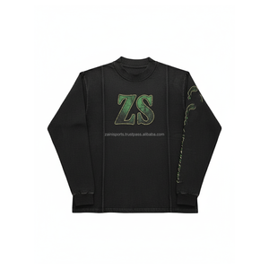 Sweat-shirt en molleton brossé de luxe Style Streetwear noir Tissu doux au toucher Logo personnalisé Chenille Broderie Basics Sweatshirts - Product Image 1