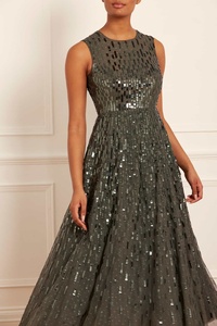 Robes longues de soirée pour femmes, nouvelle mode, avec des perles et des paillettes grises, robes de soirée longues en cristal - Product Image 2