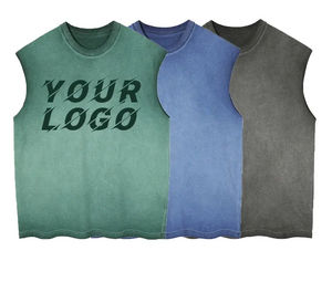 Men's Summer Fashion Acid Washed Tank <b>Tops</b> Custom Logo Cotton Streetwear Vests Oversized Casual Style with <b>Distressed</b> Look - Product Image 2