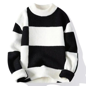Pull en maille dégradé pour homme à forte demande, noir et blanc, col rond, pull-over, OEM personnalisable, étiquette avant, motif d'hiver - Product Image 3