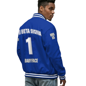 Phi Beta Sigma แจ็คเก็ต1914อักษรสีฟ้าขาวตัวอักษรทีมตัวแทนทีมชาติกรีกเสื้อโค้ตแบบปะติดแบบคลาสสิก - Product Image 5