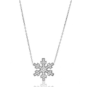 Pendentif en zircon transparent à motif flocon de neige, bijoux en argent sterling 925 faits à la main en Turquie, vente en gros - Product Image 1