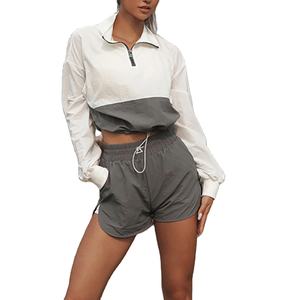New <b>Womens</b> Gym <b>Short</b> Sets Casual Zipper <b>Long</b> Sleeved Loose Windproof Sports <b>Women</b> High Waist <b>Shorts</b> Two Piece Set - Product Image 1