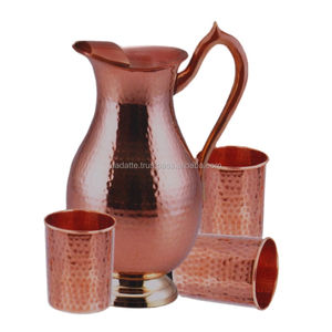 Conception personnalisée avec poignée Pichet en métal cuivré avec couvercle Pichet en métal pour l'eau potable de tous les jours Vaisselle de luxe - Product Image 1