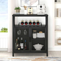 Armoire de bar moderne noire avec étagères Rangement élégant pour le vin, le café et plus encore dans la cuisine ou le salon
