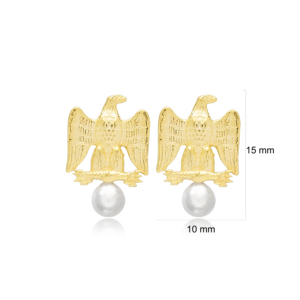 Pendientes de tuerca de perlas elegantes con diseño de águila lisa, venta al por mayor, joyería de Ley 925 hecha a mano turca, joyería fina - Product Image 2