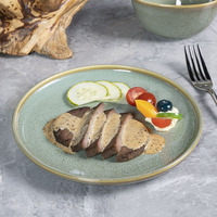 YAYU Vaisselle de restauration hôtelière très vendue, assiettes en céramique vertes vintage en porcelaine émaillée pour steak, idéales pour les restaurants