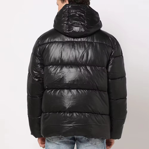 Veste d'hiver longue bouffante imperméable de haute qualité pour hommes, fermeture à glissière coupe-vent noire à capuche avec logo personnalisé - Product Image 2