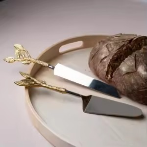 Juego de servidor de pastel de Metal dorado de diseño moderno con mango azul, postre elegante, vajilla Premium para bodas, cumpleaños y fiestas - Product Image 2