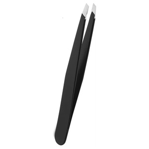 Pinzas de acero inoxidable con punta inclinada de belleza negra mate para el cuidado perfecto de las cejas de Gray Rocks - Product Image 2