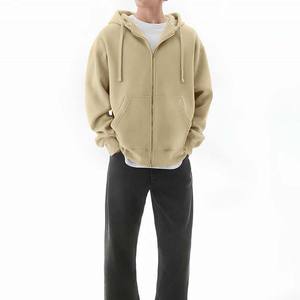 Sudaderas con capucha con cremallera bordada y logotipo personalizado para hombre, forro polar de algodón informal de Color sólido, diseño de bolsillo de 350g, Invierno - Product Image 4