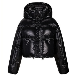 Women's Winter Warm Bubble Puffer <strong>Jacket</strong> Breathable Nylon Coats with Shiny Light Zipper Closure Printed Pattern Crop Style Women - Product Image 1