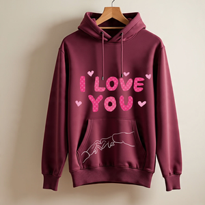 You + Me Couple <b>Hoodie</b> Unisex Maroon Cotton French Terry Printed Design Casual Autumn Wear Front Logo Pocket Style - Product Image 5