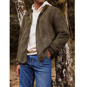 Invierno suave Sherpa Zip Polar Fleece Loose Casual Street Wear logotipo personalizado para la venta Chaquetas de lana polar para hombres - Product Image 3