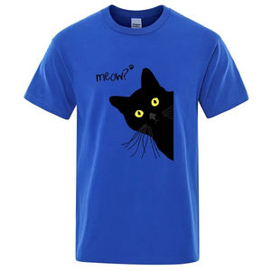 Camisetas con estampado divertido de gato negro para hombre, ropa de calle de verano, camisetas holgadas de algodón de alta calidad de manga corta para hombre - Product Image 5