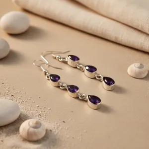 Bijoux en argent 925 pour femmes, élégantes boucles d'oreilles pendantes en améthyste, accessoire de mode - Product Image 2