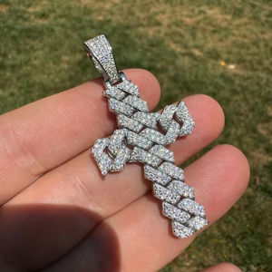 Colgante de Cruz con Eslabones Cubanos de Miami, con Moissanita Redonda de Plata 925, Chapado en Oro Rosa, Estilo Hip Hop para Mujer, 3 Tamaños, Regalo Perfecto - Product Image 1