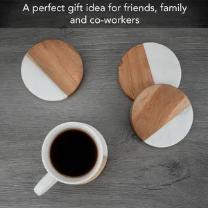 Premium Wooden Marble Coasters for Drinks Coffee Tea Home Decor <b>Table</b> <b>Protection</b> Cup Pad Set - Product Image 3