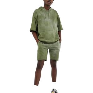 Ensemble chemise à capuche et short à manches courtes délavés à l'acide pour hommes tenue décontractée deux pièces Streetwear logo personnalisé d'été disponible - Product Image 2