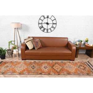 Tapis turc Herki 2,4 x 10,8 pieds, tapis en laine vintage à motifs orange - Product Image 1