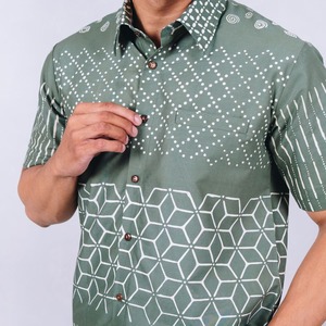 Casual Short Sleeve Button up <b>Shirt</b> with Intricate <b>Geometric</b> and Spiral Batik Patterns Handmade in Indonesia New Designs - Product Image 6