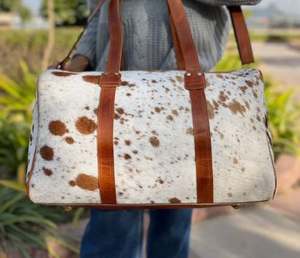 Elegante bolsa de lona de cuero genuino de 18 pulgadas Bolsa de viaje deportiva de piel de vaca - Product Image 1