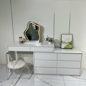 Modern Multi-Purpose Makeup Vanity <b>Table</b> with Standing <b>Mirror</b> Storage Desk for Bedroom Furniture - Product Image 1