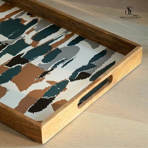 Modern Wedding & Ramadan <b>Decor</b> Hot Selling Rectangular for Mango Wood Tray Natural Smooth Finish Enamel Pattern Diwali Wholesale - Product Image 2