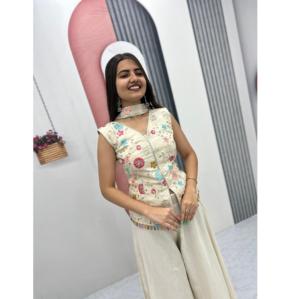 ชุดพลลาซโซผู้หญิงสุดเก๋ ลดราคาพิเศษ ผ้าทิชชูเนื้อนุ่ม ปักลายอย่างประณีต เหมาะสำหรับงานแต่งงาน มีจำหน่ายในราคาที่ดีที่สุด - Product Image 1