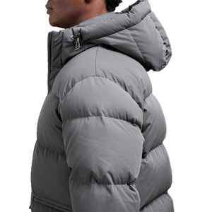 Chaqueta acolchada con capucha de burbuja de Color personalizada de invierno de gran tamaño para hombre al por mayor de alta calidad diseño frontal de bolsillo con cremallera personalizado - Product Image 3